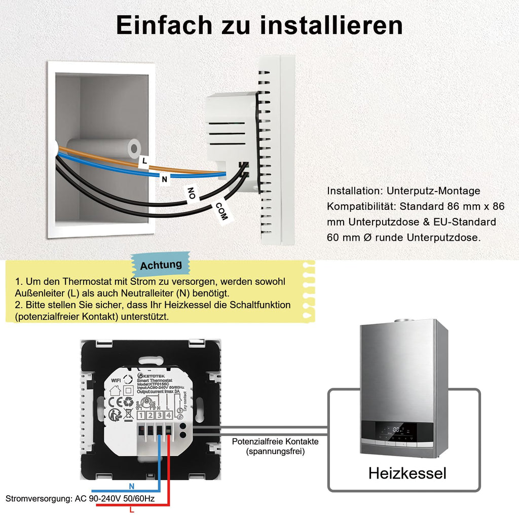 KETOTEK WLAN-Thermostat – kompatibel mit Alexa Echo / Google Home – IFTTT und Tuya – programmierbares Raumthermostat mit Sprach- und App-Steuerung