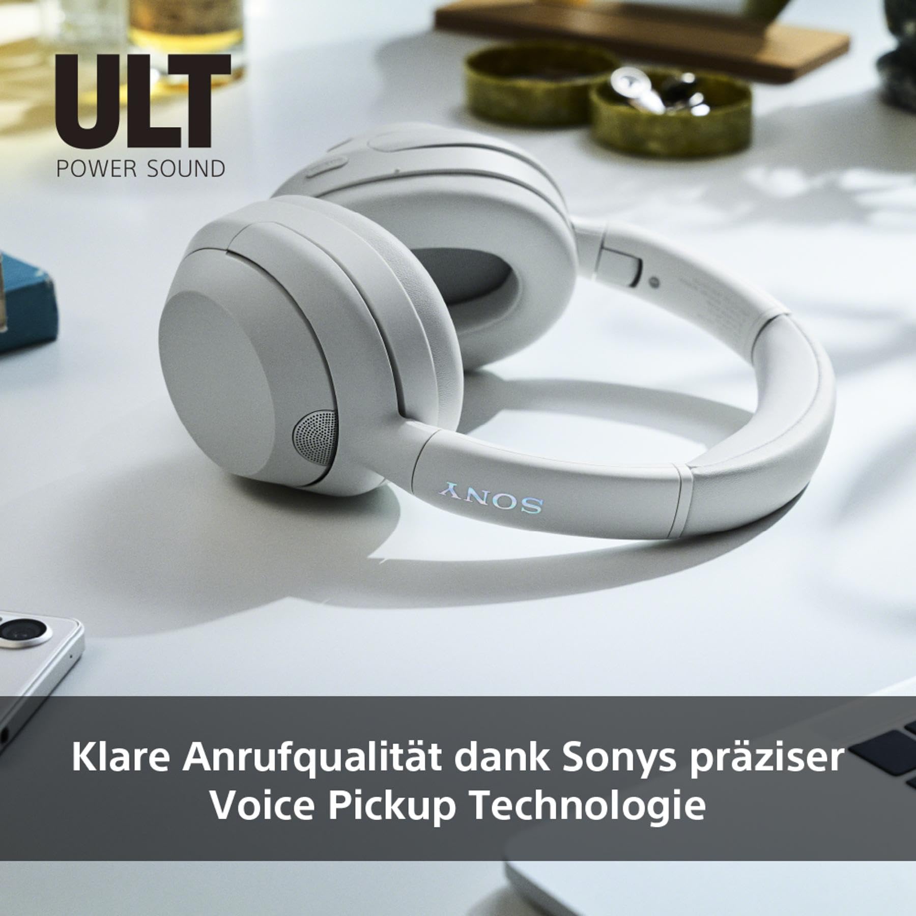 Sony ULT WEAR kabellose Kopfhörer Mit Geräuschunterdrückung, ULT Power Sound, ultimativem tiefen Bass, gleichem Prozessor wie WH-1000XM5, klare Anrufqualität, 30 Stunden Akkulaufzeit, kompatibel mit iOS und Android – Farbe: Weiß.