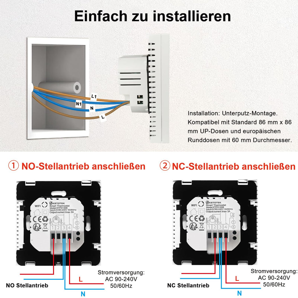 KETOTEK WLAN-Thermostat – kompatibel mit Alexa Echo / Google Home – IFTTT und Tuya – programmierbares Raumthermostat mit Sprach- und App-Steuerung