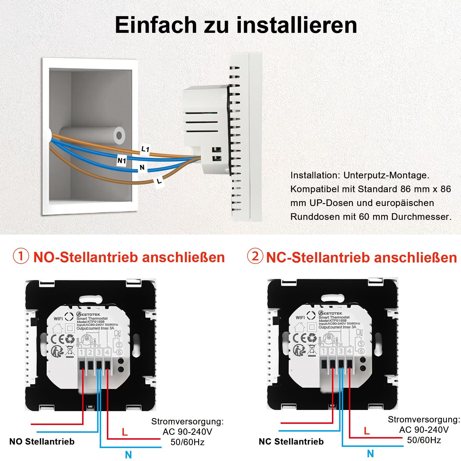 KETOTEK WLAN-Thermostat – kompatibel mit Alexa Echo / Google Home – IFTTT und Tuya – programmierbares Raumthermostat mit Sprach- und App-Steuerung