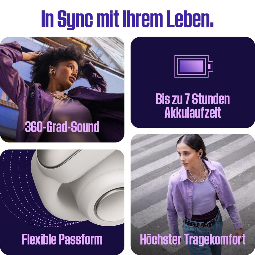 Bose Ultra Open Earbuds Mit Bluetooth und OpenAudio-Technologie, Clip-On-Kopfhörer, kabellose Open-Ear-Ohrhörer, immersives Audio, bis zu 48 Stunden Akkulaufzeit, Farbe: Schwarz.