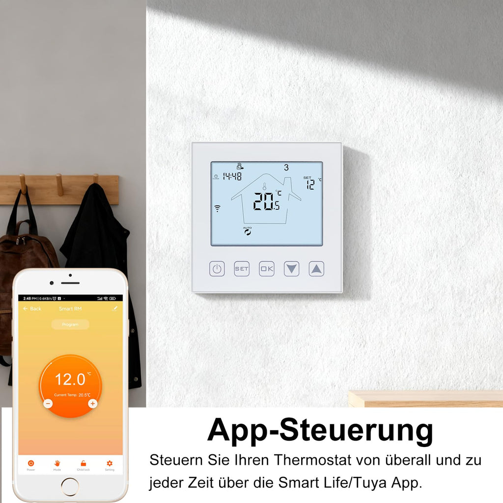 KETOTEK WLAN-Thermostat – kompatibel mit Alexa Echo / Google Home – IFTTT und Tuya – programmierbares Raumthermostat mit Sprach- und App-Steuerung