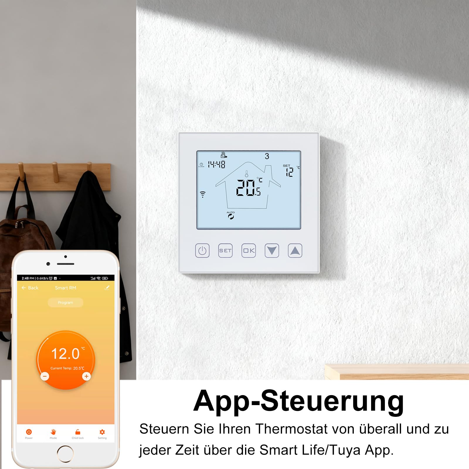 KETOTEK WLAN-Thermostat – kompatibel mit Alexa Echo / Google Home – IFTTT und Tuya – programmierbares Raumthermostat mit Sprach- und App-Steuerung