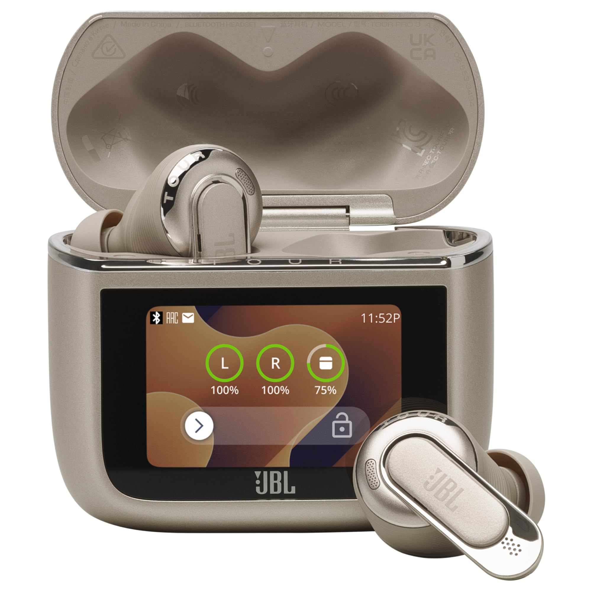 JBL Tour Pro 3, True Wireless Bluetooth Headphones with Intelligent Charging Box, 40 Hours Battery Life, True Adaptive Noise Cancelling 2.0 and JBL Spatial 360 Sound with Head Tracking, Latte