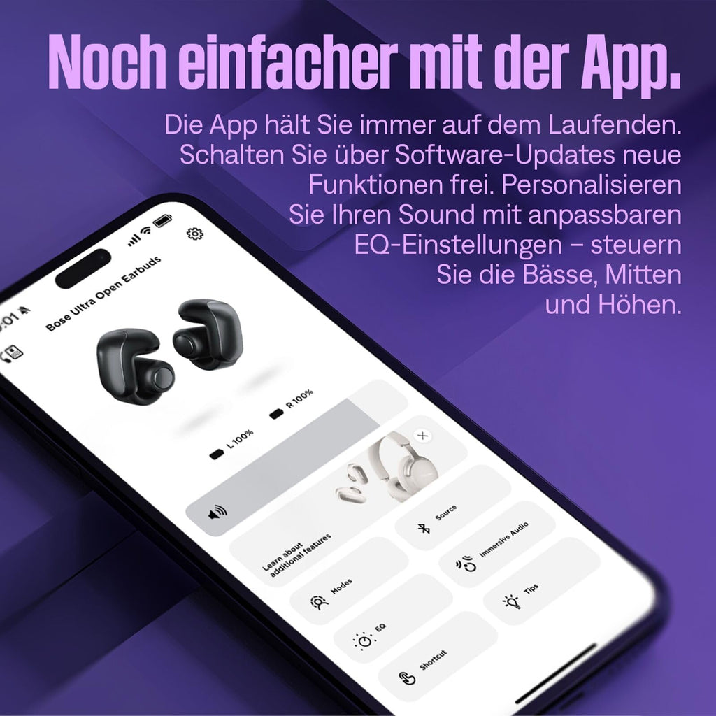 Bose Ultra Open Earbuds Mit Bluetooth und OpenAudio-Technologie, Clip-On-Kopfhörer, kabellose Open-Ear-Ohrhörer, immersives Audio, bis zu 48 Stunden Akkulaufzeit, Farbe: Schwarz.
