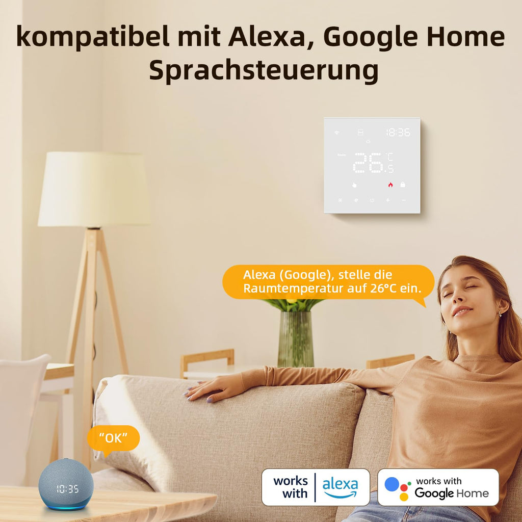 AVATTO Thermostat for Electric Underfloor Heating, Smart WiFi Thermostat Programmable Room Thermostat Compatible with Alexa, Google Home, Voice Control and Smart Life App Remote Control, 2.4 GHz WLAN