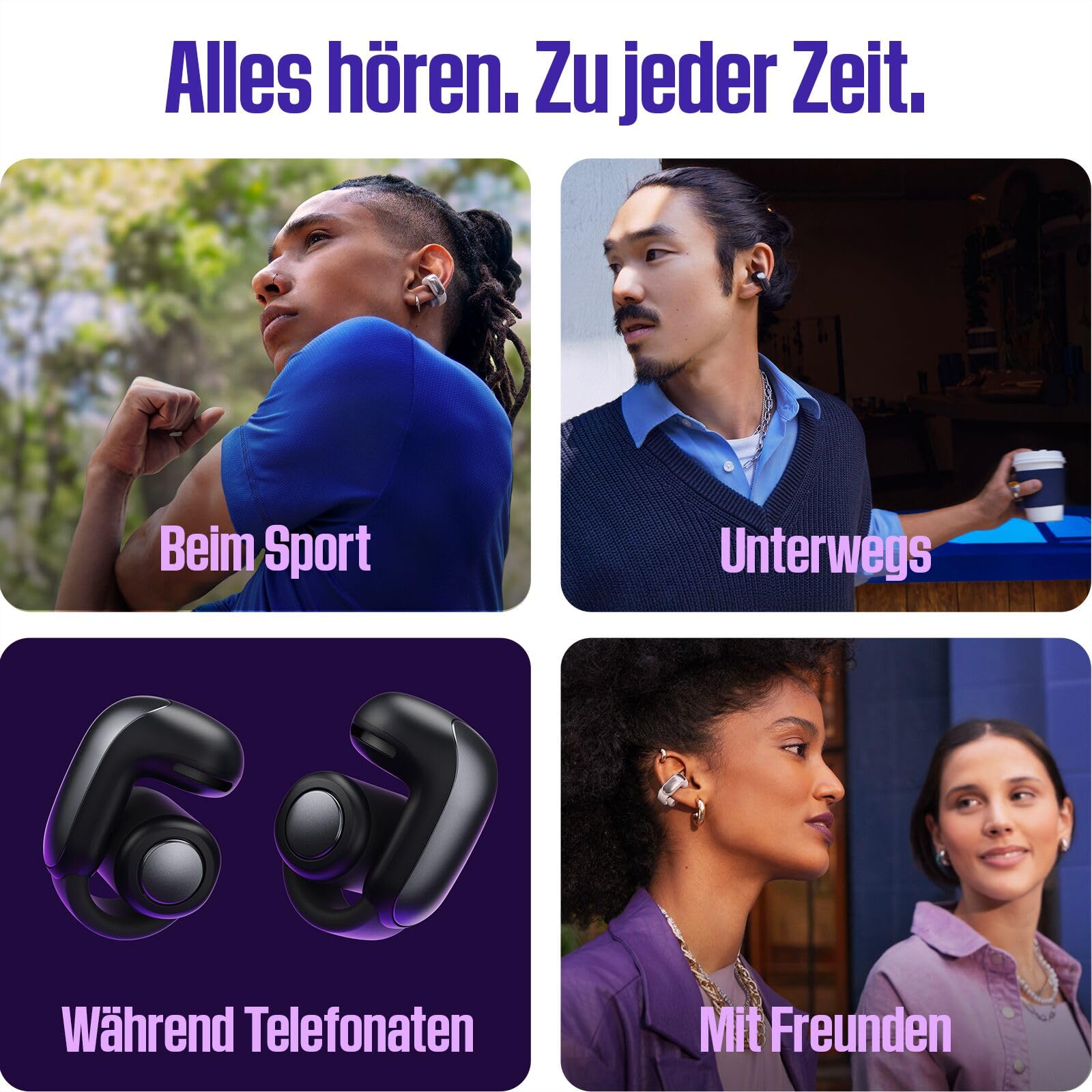 Bose Ultra Open Earbuds Mit Bluetooth und OpenAudio-Technologie, Clip-On-Kopfhörer, kabellose Open-Ear-Ohrhörer, immersives Audio, bis zu 48 Stunden Akkulaufzeit, Farbe: Schwarz.