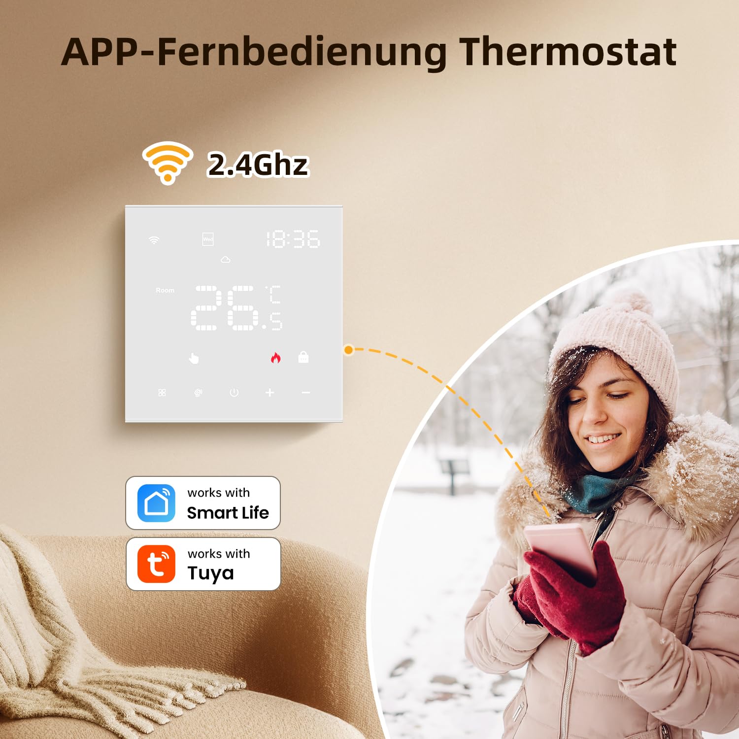 AVATTO Thermostat for Electric Underfloor Heating, Smart WiFi Thermostat Programmable Room Thermostat Compatible with Alexa, Google Home, Voice Control and Smart Life App Remote Control, 2.4 GHz WLAN