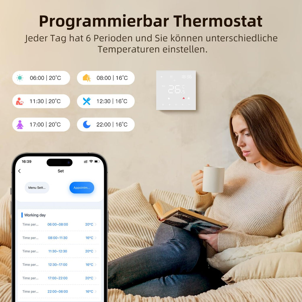AVATTO Thermostat for Electric Underfloor Heating, Smart WiFi Thermostat Programmable Room Thermostat Compatible with Alexa, Google Home, Voice Control and Smart Life App Remote Control, 2.4 GHz WLAN