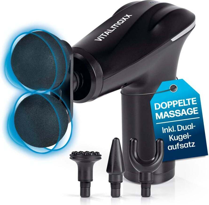 VITALmaxx Massage Gun - 6 Leistungsstufen & 4 Aufsätze inkl. Dual-Kugelaufsatz - Pflegezubehör, Pflegebedarf, Pflege für die persönliche Pflegeroutine