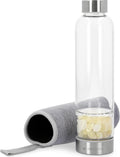 Navaris Wasserflasche mit Mineralstein und Neoprenhülle 420ml - Edelsteine Trinkflasche mit Hülle - Kristall Flasche Glasflasche Wasser Citrin