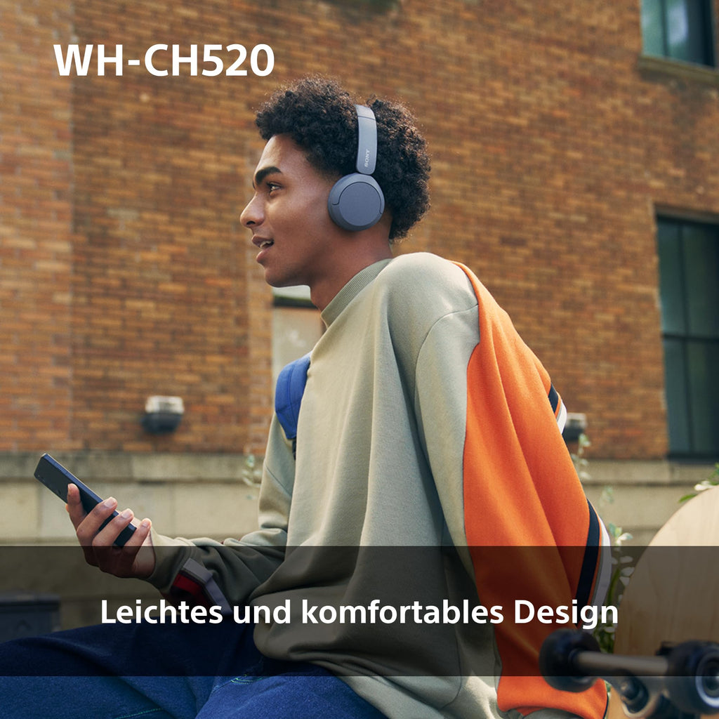 Sony WH-CH520 kabellose Bluetooth-On-Ear-Kopfhörer Hohe Klangqualität, leichtes Design, bis zu 50 Stunden Akkulaufzeit, Schnellladefunktion, EQ, klare Gesprächsqualität, kompatibel mit iOS & Android – Farbe: Beige.