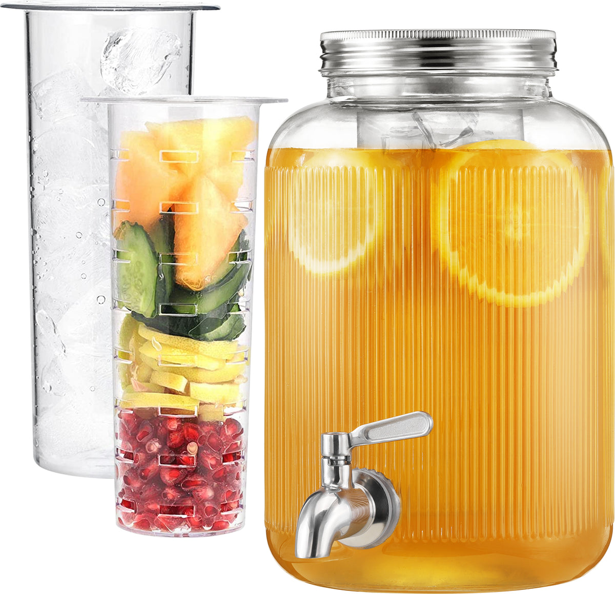 Navaris Getränkespender mit Zapfhahn - Bowle Gefäß mit Deckel - Getränkespender Glas mit Zapfhahn - Wasserspender Glas - Limonadenspender - Cold Brew