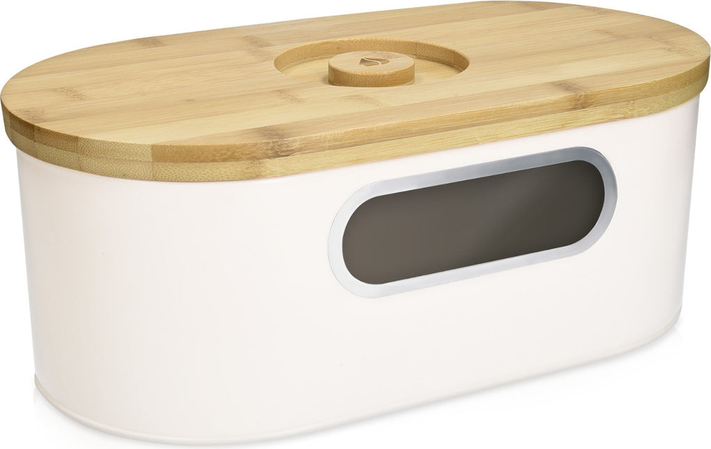 Navaris Brotkasten oval mit Bambusdeckel Schneidebrett Brotbox Küche 34 cm