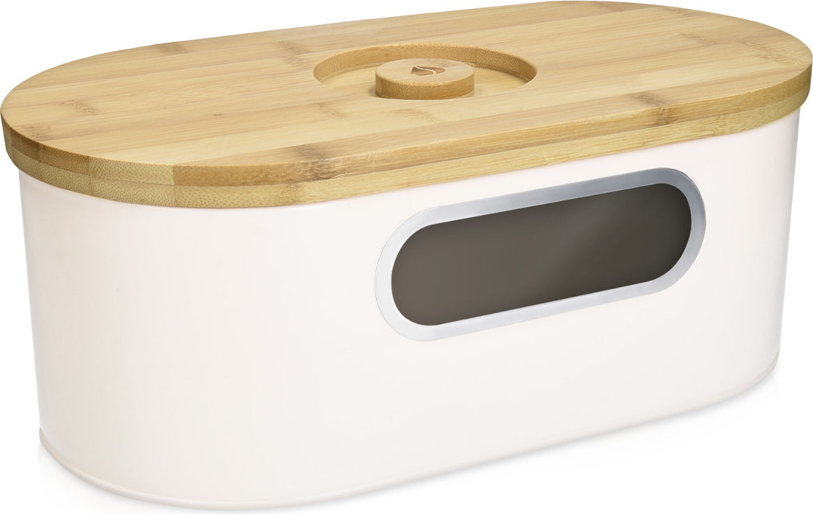 Navaris Brotkasten oval mit Bambusdeckel Schneidebrett Brotbox Küche 34 cm