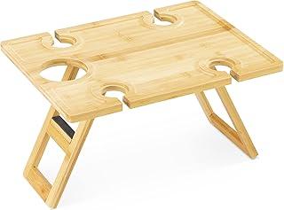 Navaris tragbarer Picknicktisch klappbar - Picknick Tisch aus Holz - mit 4 Weinglashalter und Weinflaschenhalter - Weintisch klappbar Outdoor - Bambus Weintablett
