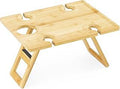Navaris tragbarer Picknicktisch klappbar - Picknick Tisch aus Holz - mit 4 Weinglashalter und Weinflaschenhalter - Weintisch klappbar Outdoor - Bambus Weintablett