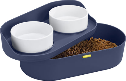 Navaris Futterstation Hund erhöht 2 Näpfe 420ml Hundebar mit Stauraum Navyblau