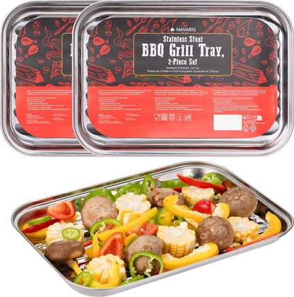 Navaris Grillschale 2er Set Edelstahl Grillkorb Gemüse BBQ Grillpfännchen 34x24cm