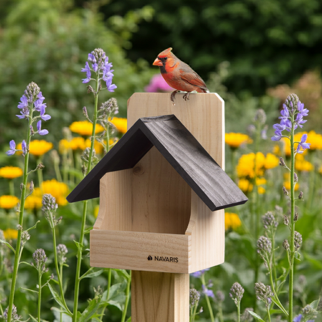Navaris Vogelhaus Nistkasten Holz wetterfest Futterhaus Garten Balkon Schwarz