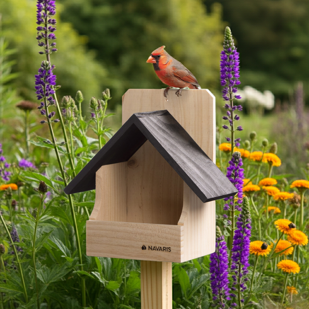 Navaris Vogelhaus Nistkasten Holz wetterfest Futterhaus Garten Balkon Schwarz