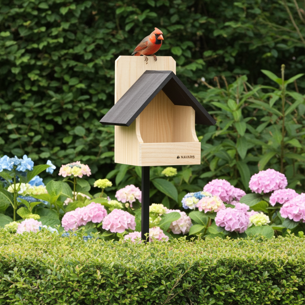 Navaris Vogelhaus Nistkasten Holz wetterfest Futterhaus Garten Balkon Schwarz