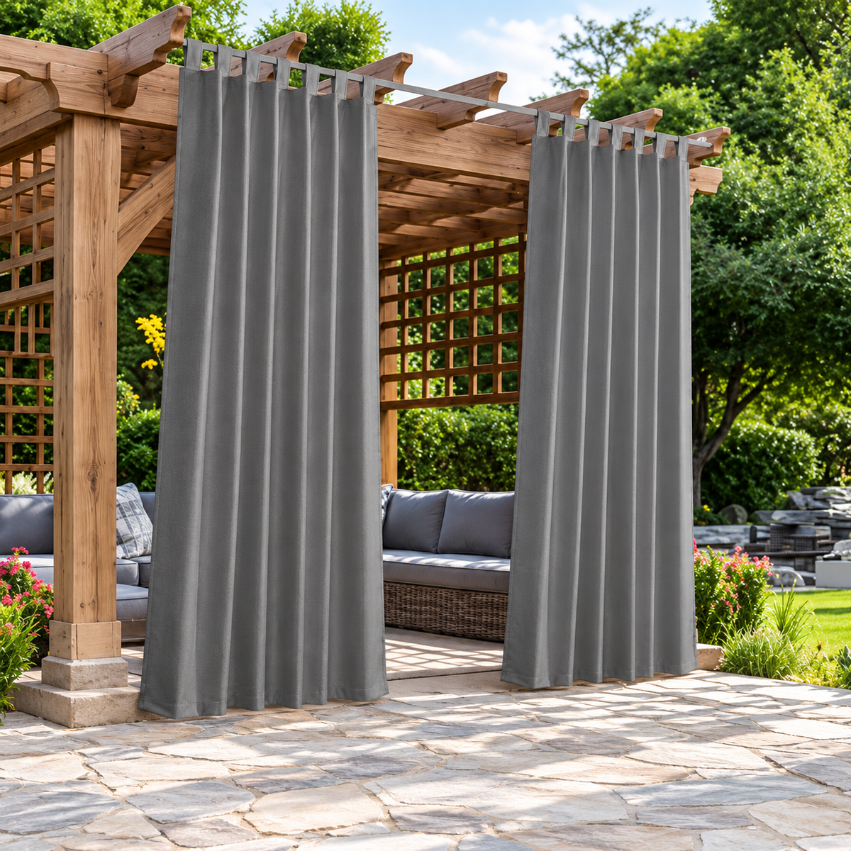 JEMIDI Outdoor Vorhang 210x260 cm Anthrazit wasserdicht Ösen Balkon Terrasse