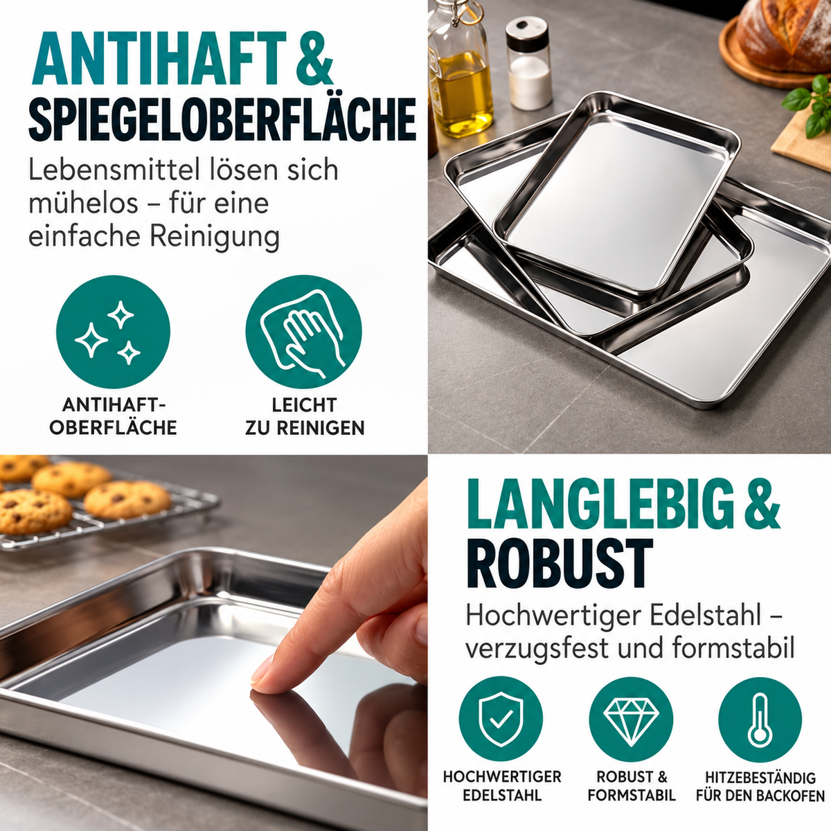 Navaris Edelstahl Backblech 3er Set Auflaufformen Ofenbleche Backformen