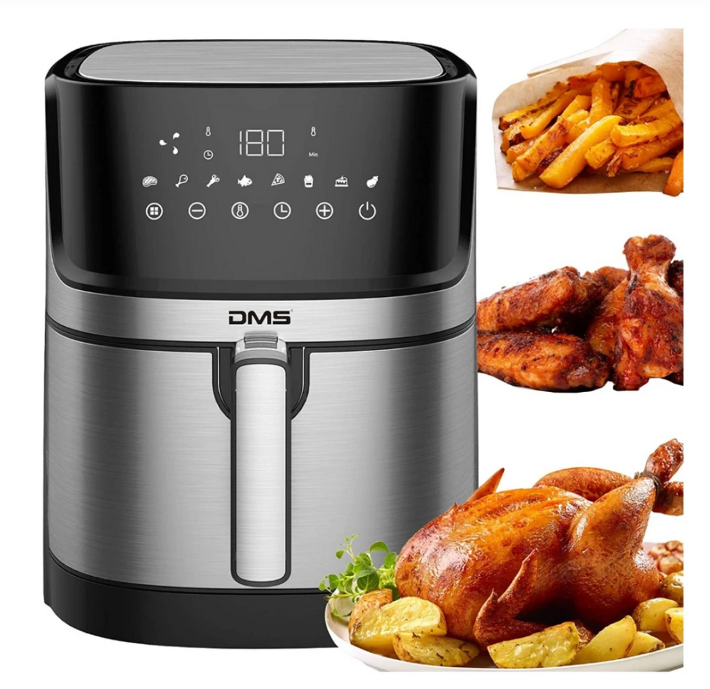 DMS HF-6E 1800W 6L Heißluftfritteuse Airfryer Fritteuse Silber/Schwarz Digital