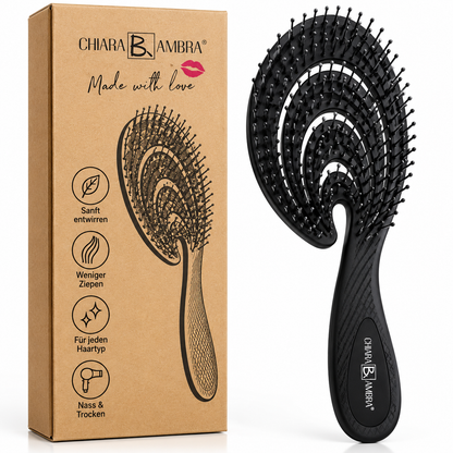 CHIARA AMBRA Haarbürste Schwarz Entwirrbürste Detangler Massagebürste Styling