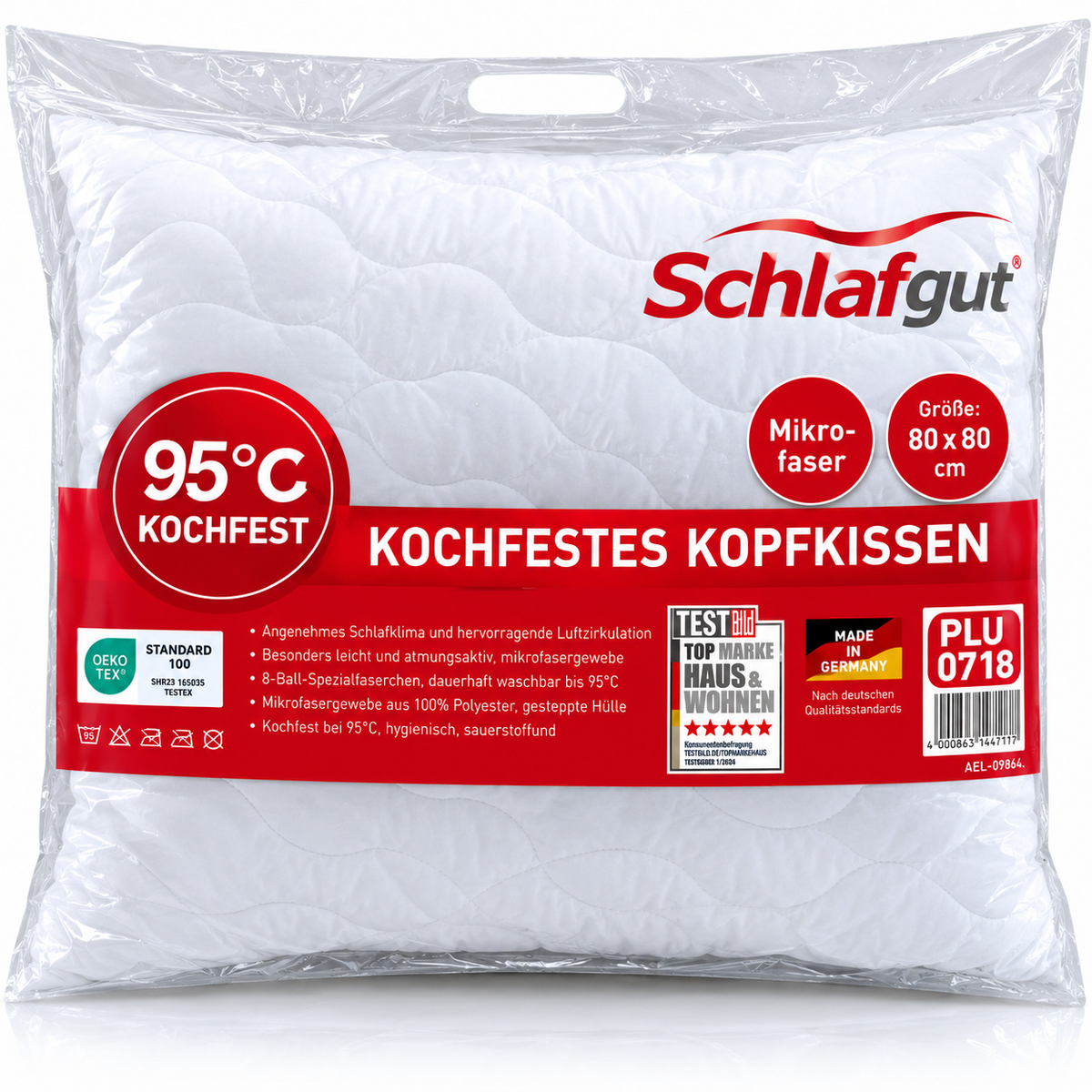 f.a.n. Frankenstolz Kopfkissen 80x80 cm Kochfest 95°C Mikrofaser Allergiker