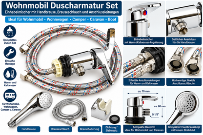 Wohnmobil Duscharmatur Set Einhebelmischer Handbrause Schlauch Chrom Camper