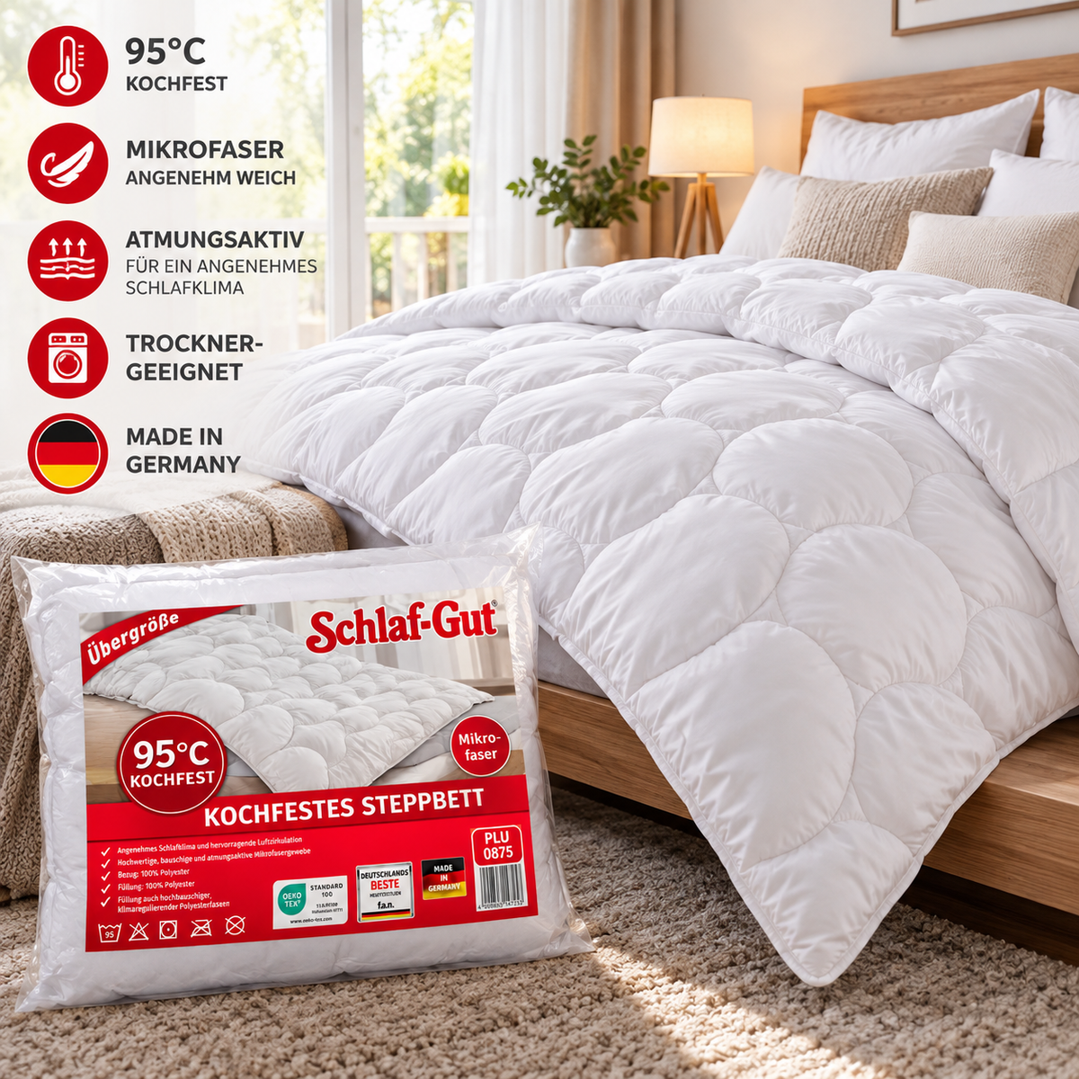 Schlaf-Gut Bettdecke 155x220 Steppbett 95°C Kochfest Mikrofaser Ganzjahresdecke
