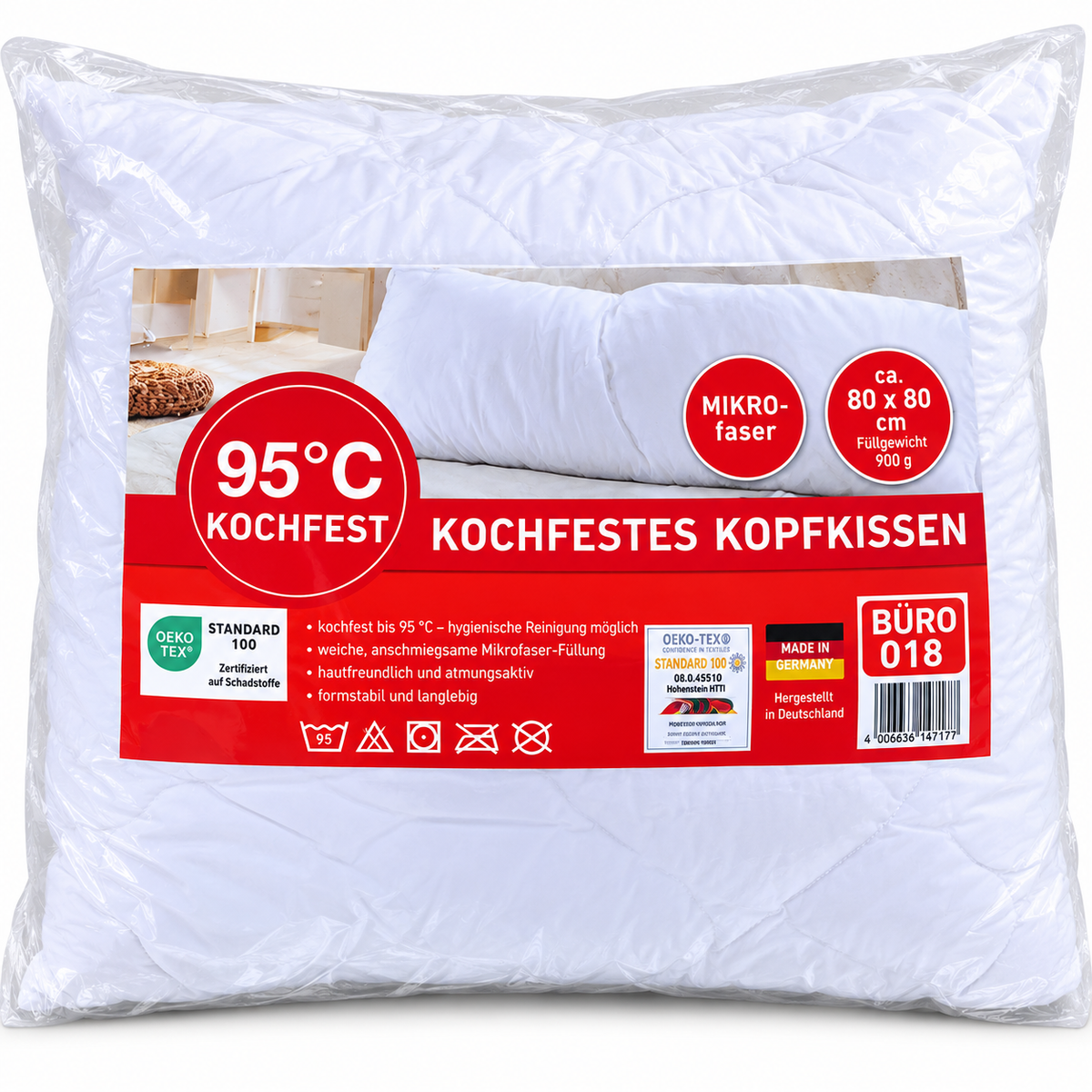 f.a.n. Frankenstolz Kopfkissen 80x80 cm Kochfest 95°C Mikrofaser Allergiker
