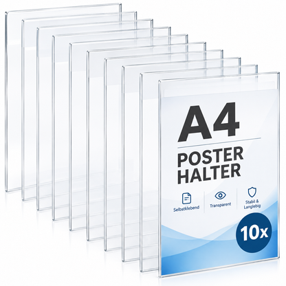 10x A4 Acryl Schildhalter selbstklebend Sichttasche Posterhalter Wand
