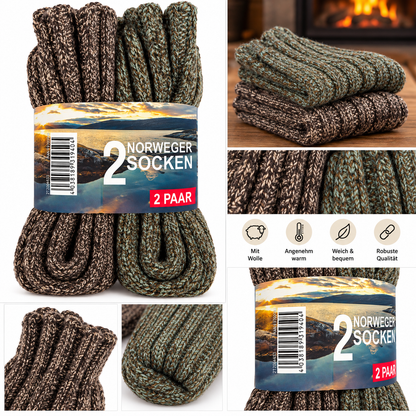 2 Paar Norweger Socken Wollsocken 32% Wolle Warm Winter verschiedene Größen