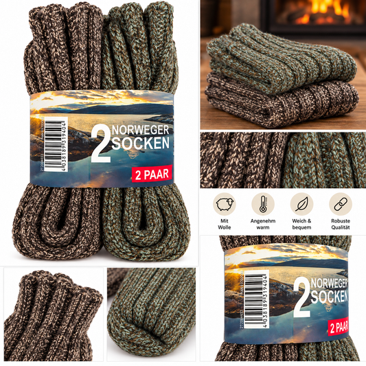 2 Paar Norweger Socken Wollsocken 32% Wolle Warm Winter verschiedene Größen