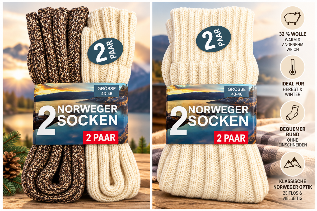 2 Paar Norweger Socken Wollsocken 32% Wolle Warm Winter verschiedene Größen