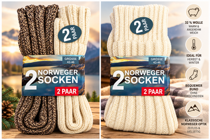 2 Paar Norweger Socken Wollsocken 32% Wolle Warm Winter verschiedene Größen