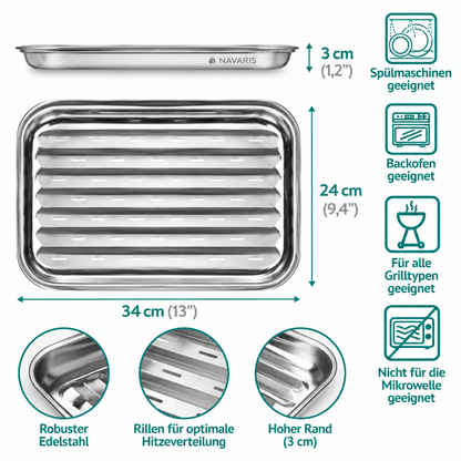 Navaris Grillschale 2er Set Edelstahl Grillkorb Gemüse BBQ Grillpfännchen 34x24cm