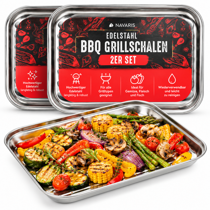 Navaris Grillschale 2er Set Edelstahl Grillkorb Gemüse BBQ Grillpfännchen 34x24cm