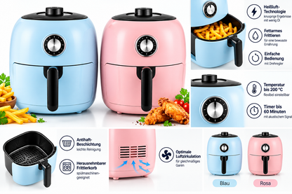 DMS® Retro Heißluftfritteuse HFR-35  3,5L | 1400W | Fettarm & Knusprig