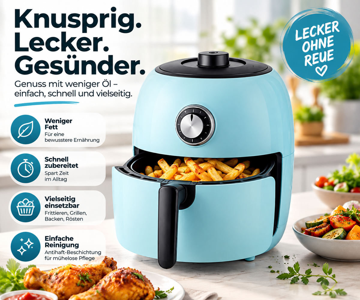 DMS® Retro Heißluftfritteuse HFR-35  3,5L | 1400W | Fettarm & Knusprig
