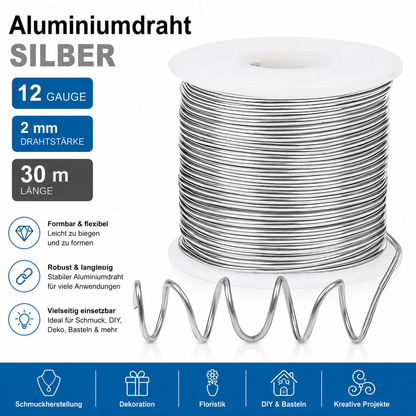 30m Aluminiumdraht 2mm Silber Basteldraht Schmuckdraht Aludraht 12 Gauge