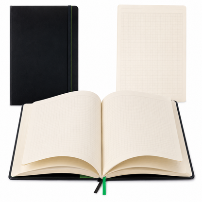 WINTEX Notizbuch DIN A4 96 Seiten Kunstleder Organizer kariert Schwarz