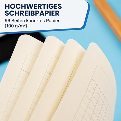 WINTEX Notizbuch DIN A4 96 Seiten Kunstleder Organizer kariert Schwarz