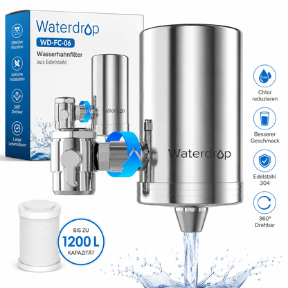 Waterdrop WD-FC-06 Wasserhahnfilter Edelstahl Aktivkohle Wasserfilter 1200L 360°