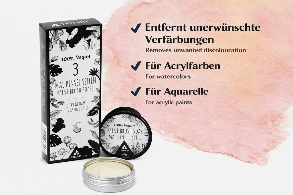 Pinselreiniger Set 3×40g – Seife für Acryl- & Aquarellpinsel, vegan, Künstlerbedarf