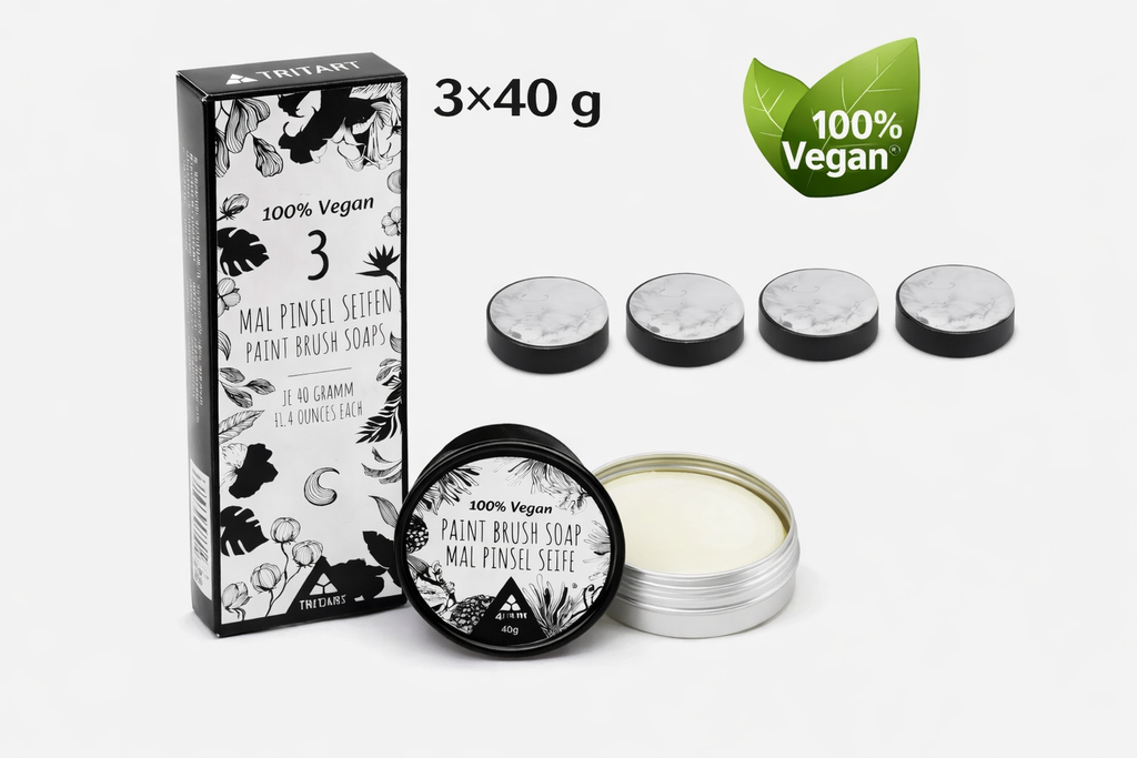 Pinselreiniger Set 3×40g – Seife für Acryl- & Aquarellpinsel, vegan, Künstlerbedarf