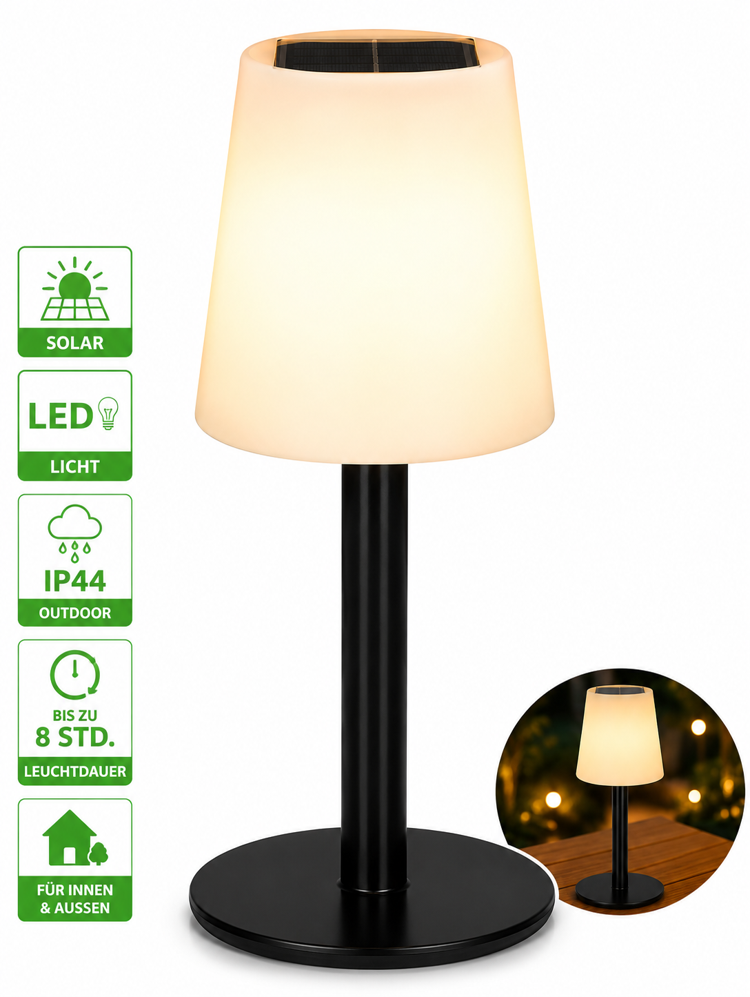 EASYmaxx LED Solar Tischleuchte Outdoor warmweiß IP44 8STD Leuchtdauer